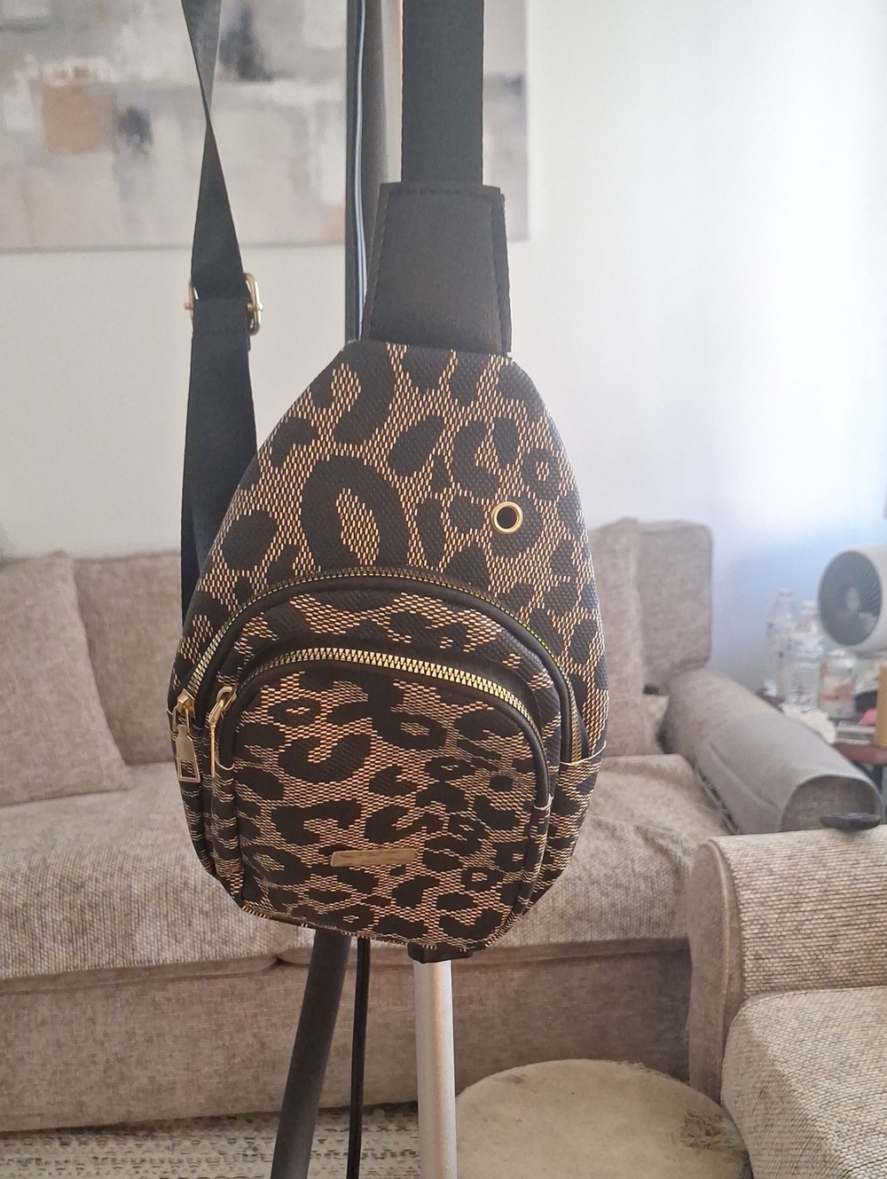 Source Unknown Leopard Print Crossbody Bag - Black & Tan